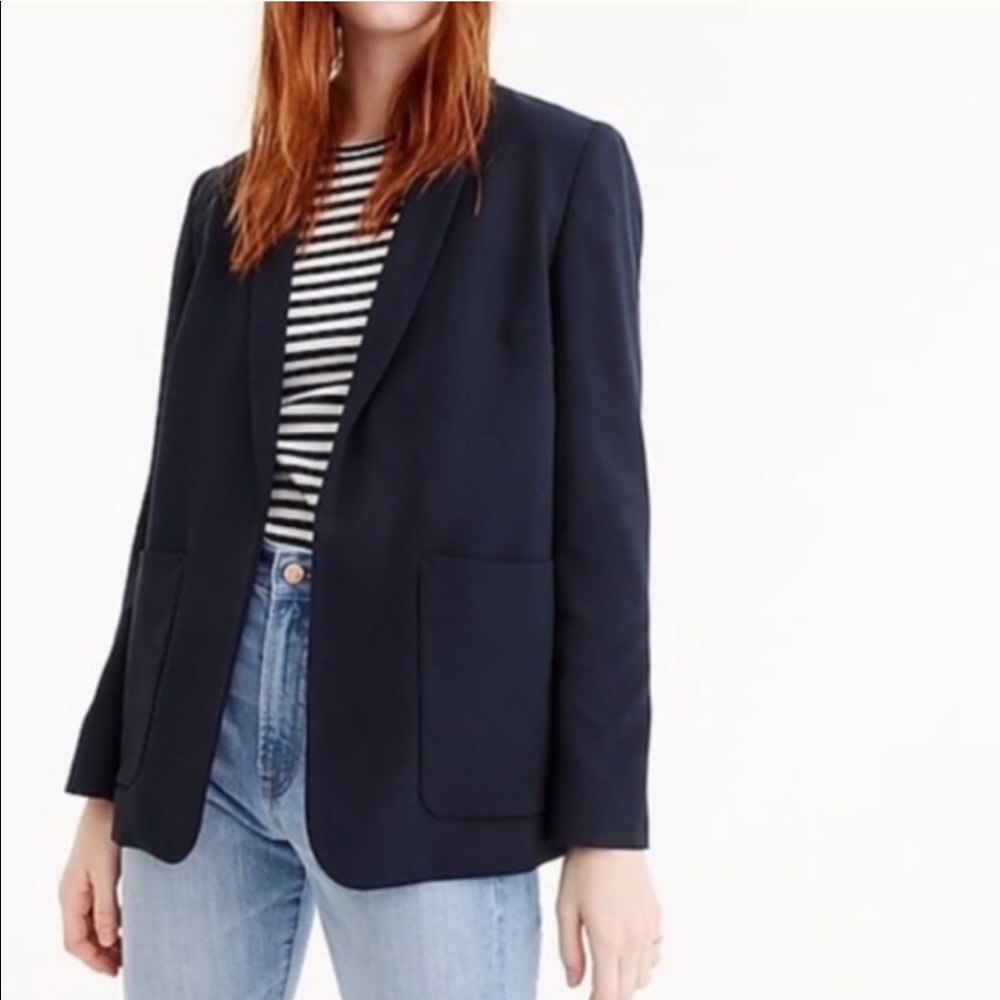 J. Crew Open Front Blazer Jacket Navy Blue Size 4